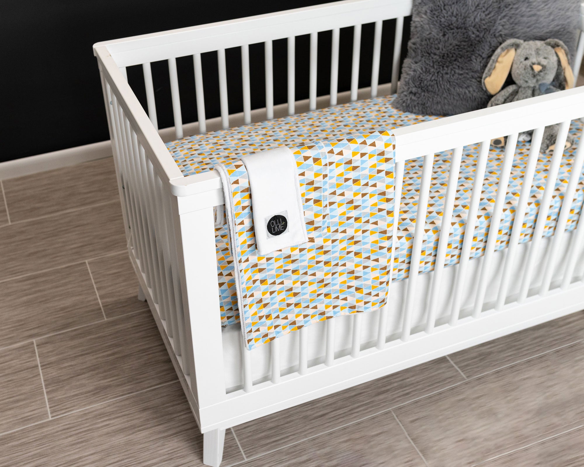 Blue Banners Marching - Deluxe Nursery Bedding Set - Blue/Topaz/Umber Triangles - Olli+Lime